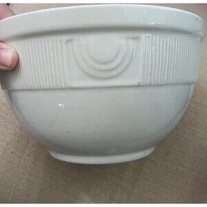 Vtg Hall White Toneware Mixing Bowl Art Deco 7.5 Inches Diameter Country Kitchen